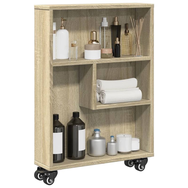 Casa si Gradina - Mobilier - Biblioteci si rafturi - Biblioteci - Carucior depozitare ingust, stejar sonoma, 48x13x68 cm, lemn - Infinity.ro