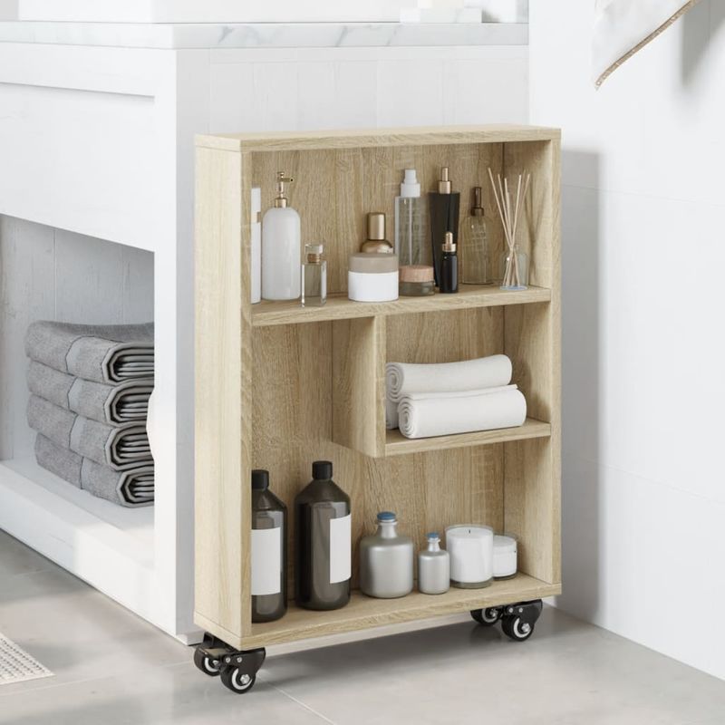Casa si Gradina - Mobilier - Biblioteci si rafturi - Biblioteci - Carucior depozitare ingust, stejar sonoma, 48x13x68 cm, lemn - Infinity.ro