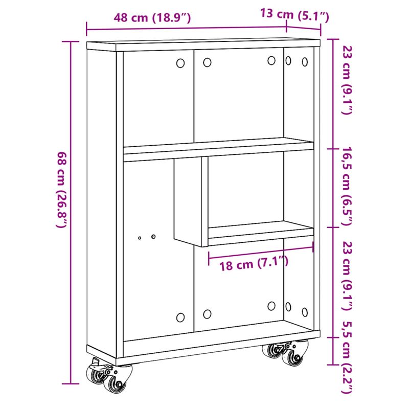 Casa si Gradina - Mobilier - Biblioteci si rafturi - Biblioteci - Carucior depozitare ingust, stejar sonoma, 48x13x68 cm, lemn - Infinity.ro