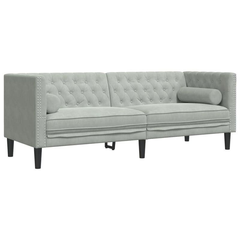 Casa si Gradina - Mobilier - Seturi de mobilier - Seturi living - Set canapele Chesterfield cu perne rulou, 3 piese, catifea, gri deschis - Infinity.ro