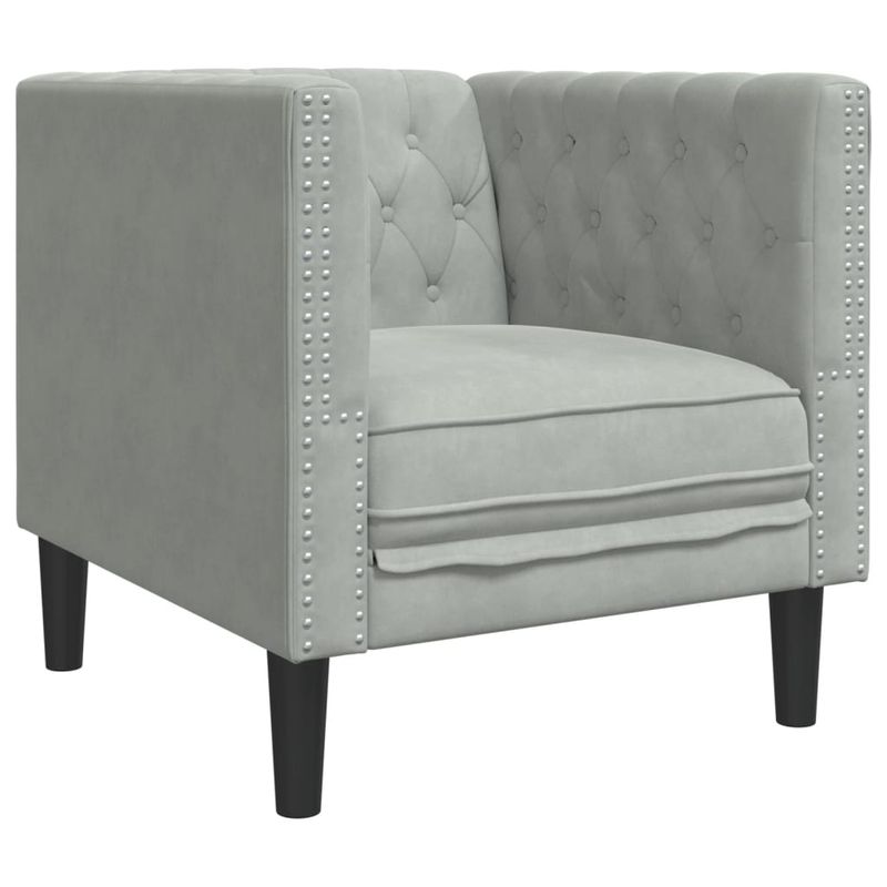 Casa si Gradina - Mobilier - Seturi de mobilier - Seturi living - Set canapele Chesterfield cu perne rulou, 3 piese, catifea, gri deschis - Infinity.ro