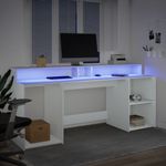 Casa si Gradina - Mobilier - Mese si birouri - Birouri - Birou cu lumini LED, alb, 200x55x91 cm, lemn prelucrat - Infinity.ro