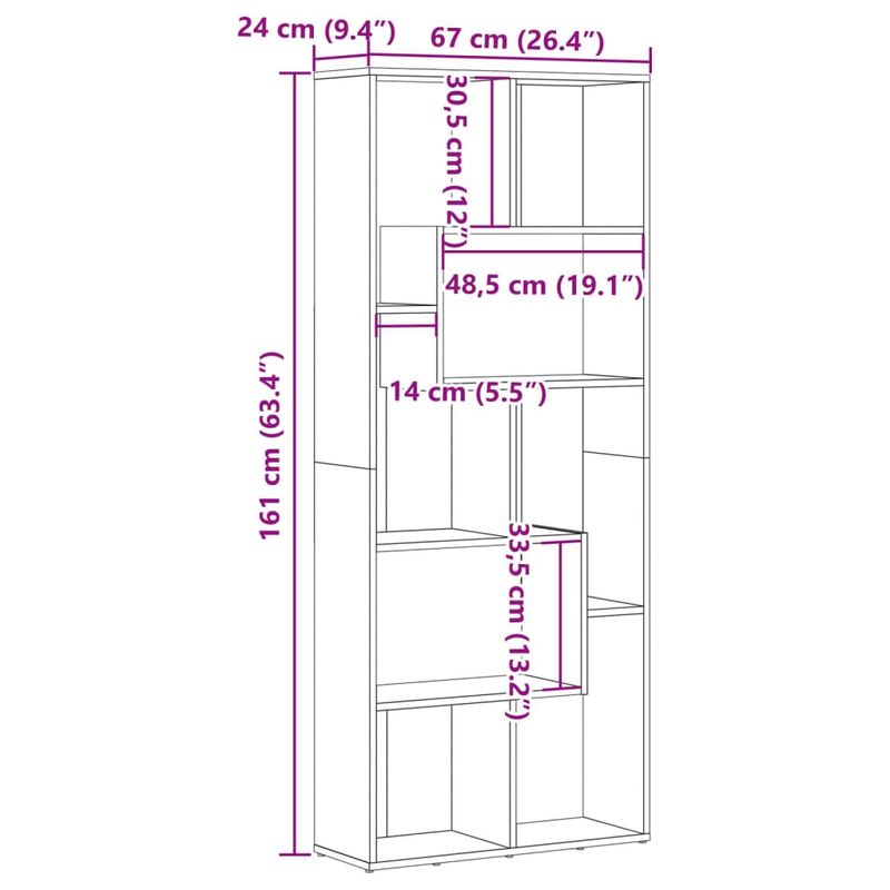 Casa si Gradina - Mobilier - Biblioteci si rafturi - Biblioteci - Biblioteca, stejar artizanal, 67x24x161 cm, lemn prelucrat - Infinity.ro