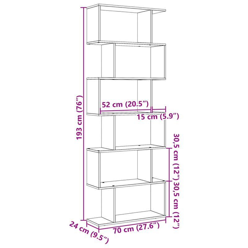 Casa si Gradina - Mobilier - Biblioteci si rafturi - Biblioteci - Biblioteca/separator 6 nivel stejar artizanal 70x24x193 cm lemn - Infinity.ro