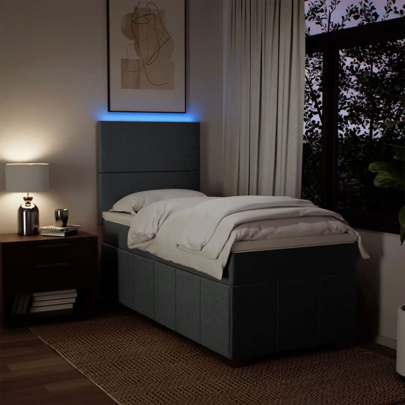 Casa si Gradina - Mobilier - Paturi si accesorii - Paturi - Pat box spring cu saltea, gri inchis, 100x200 cm, textil - Infinity.ro
