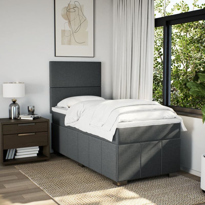 Casa si Gradina - Mobilier - Paturi si accesorii - Paturi - Pat box spring cu saltea, gri inchis, 100x200 cm, textil - Infinity.ro