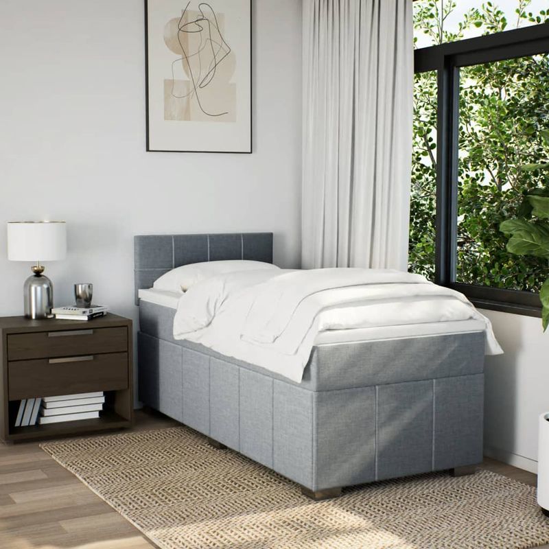 Casa si Gradina - Mobilier - Paturi si accesorii - Paturi - Pat box spring cu saltea, gri deschis, 90x190 cm, textil - Infinity.ro