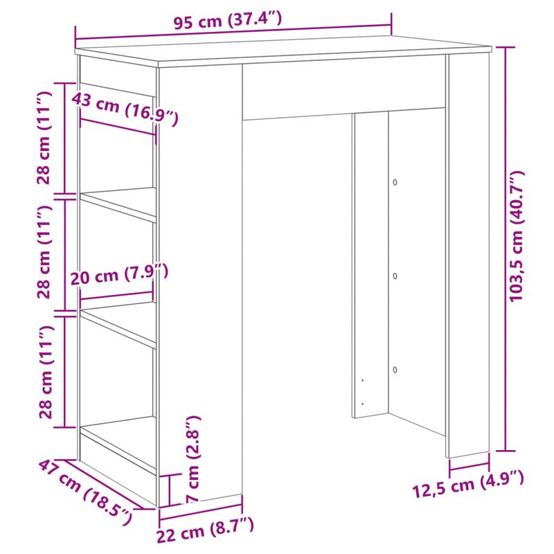 Casa si Gradina - Mobilier - Mese si birouri - Mese bucatarie si dining - Masa bar cu rafturi, lemn vechi, 95x47x103,5 cm, lemn prelucrat - Infinity.ro