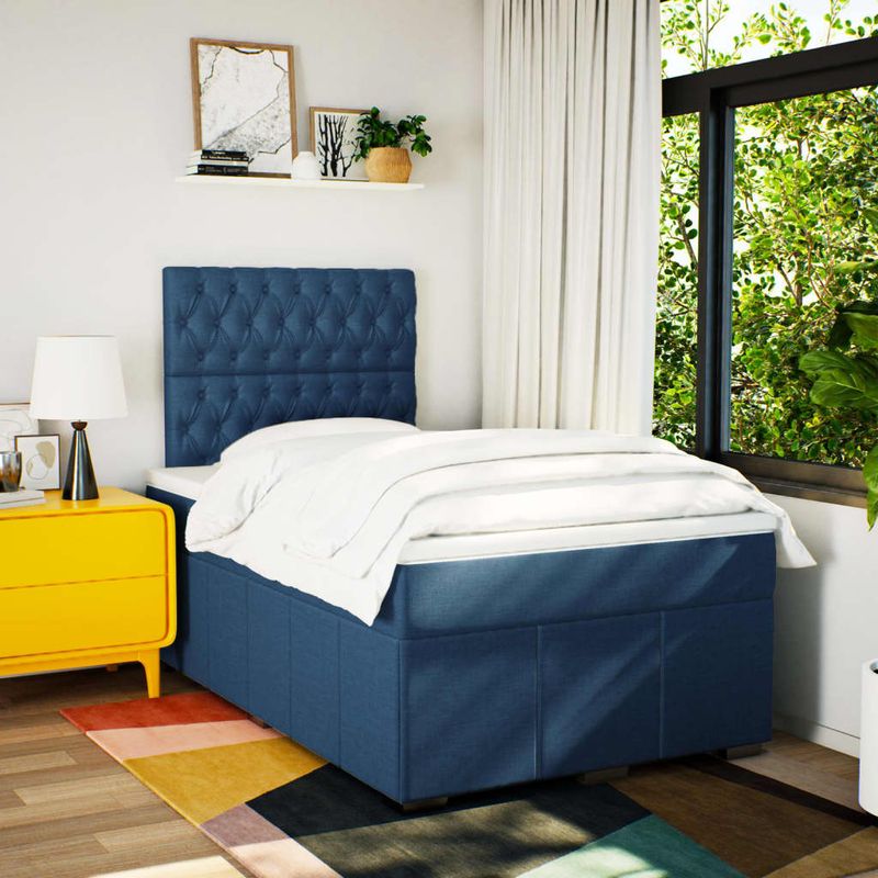 Casa si Gradina - Mobilier - Paturi si accesorii - Paturi - Pat box spring cu saltea, albastru, 120x190 cm, material textil - Infinity.ro