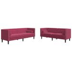Casa si Gradina - Mobilier - Seturi de mobilier - Seturi living - Set canapele Chesterfield perne rulou 2 piese rosu vin catifea - Infinity.ro