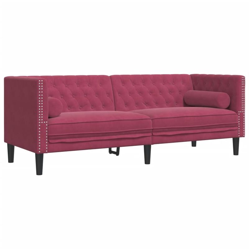 Casa si Gradina - Mobilier - Seturi de mobilier - Seturi living - Set canapele Chesterfield perne rulou 2 piese rosu vin catifea - Infinity.ro