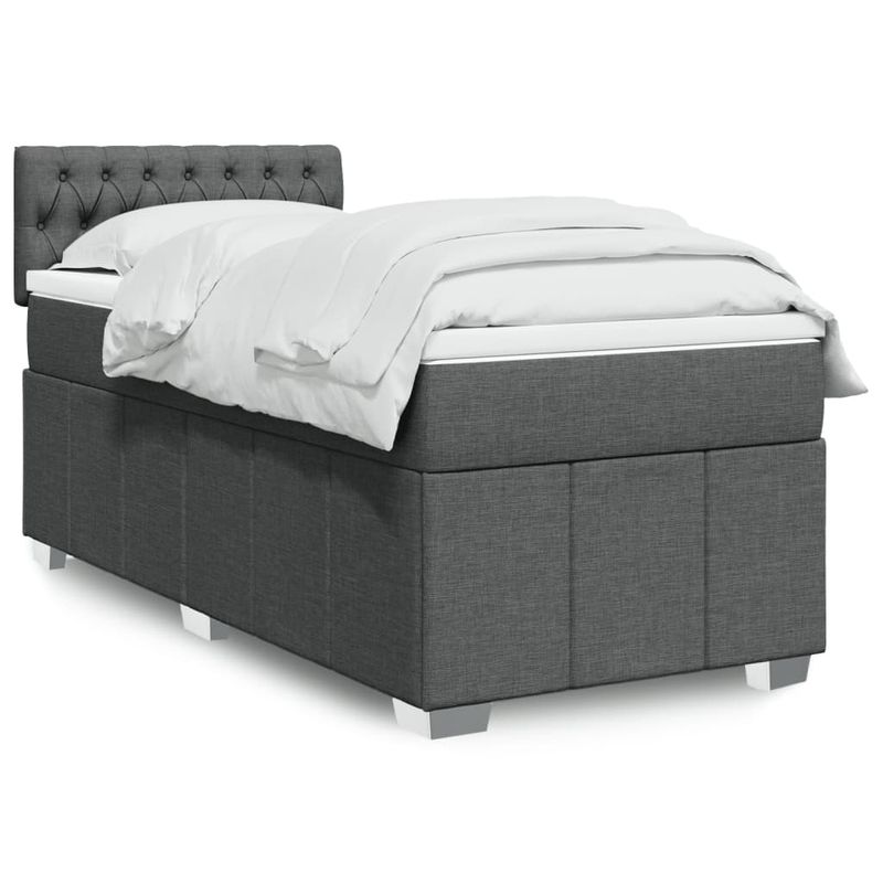 Casa si Gradina - Mobilier - Paturi si accesorii - Paturi - Pat box spring cu saltea, gri inchis, 100x200 cm, textil - Infinity.ro