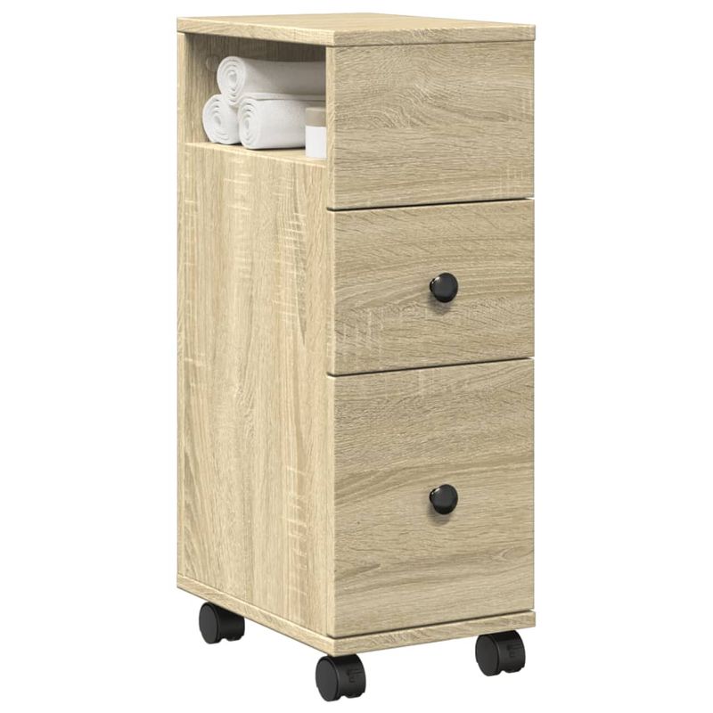Casa si Gradina - Mobilier - Dulapuri si sifoniere - Dulapuri - Dulap de baie ingust cu roti, stejar sonoma, lemn prelucrat - Infinity.ro