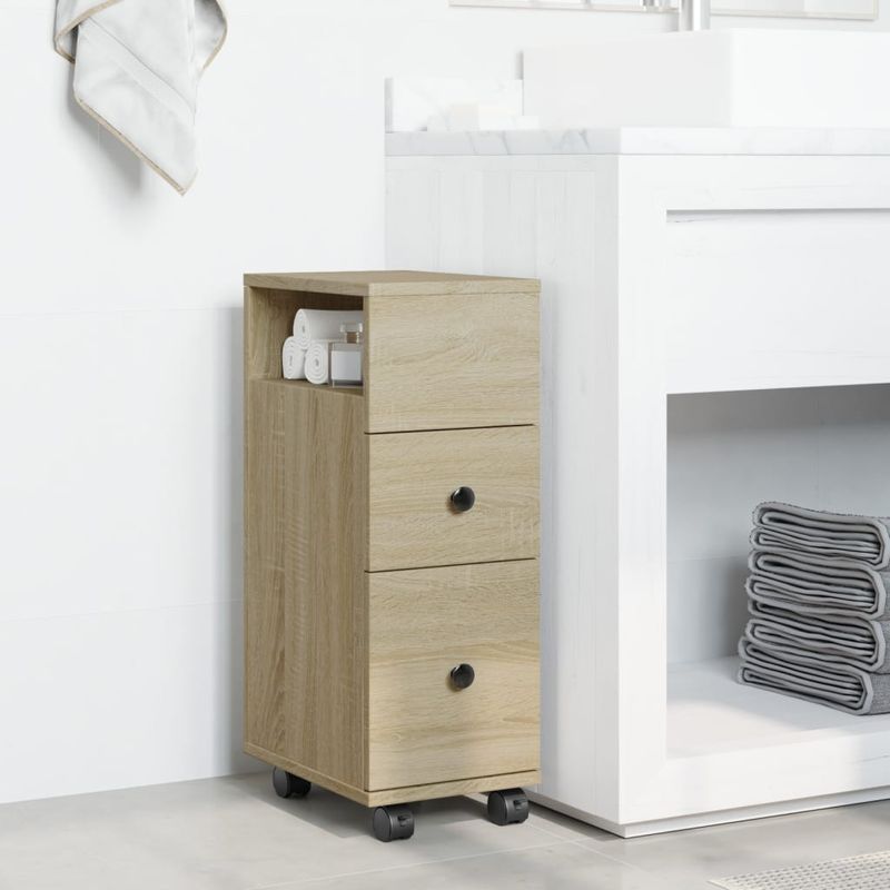 Casa si Gradina - Mobilier - Dulapuri si sifoniere - Dulapuri - Dulap de baie ingust cu roti, stejar sonoma, lemn prelucrat - Infinity.ro