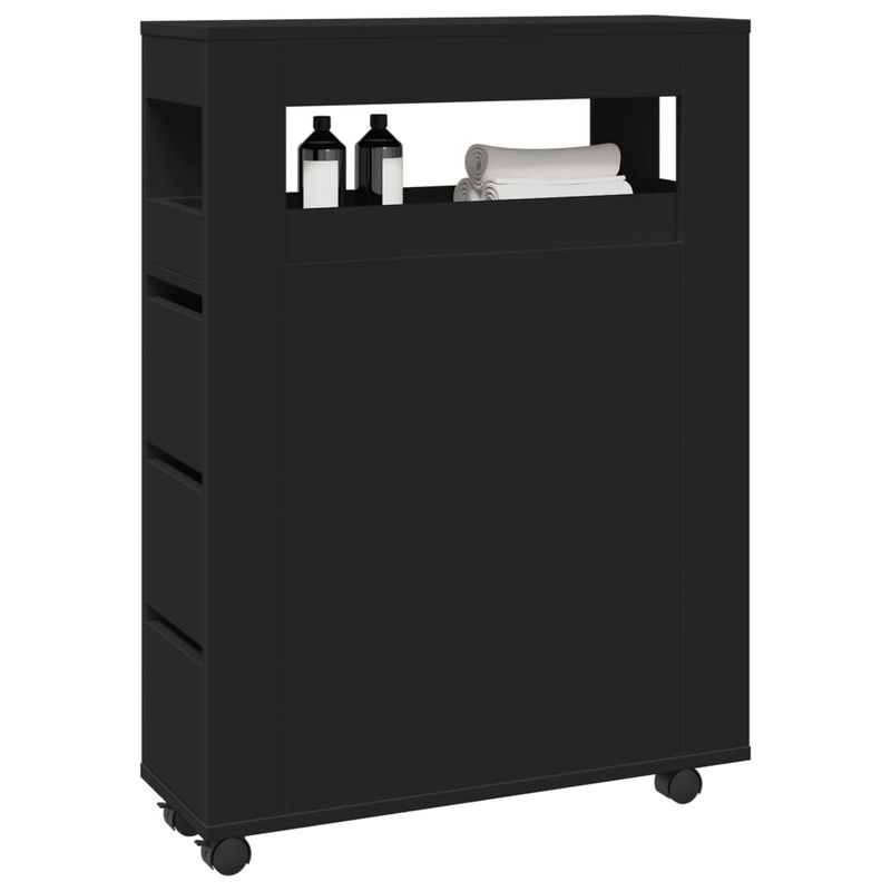 Casa si Gradina - Mobilier - Dulapuri si sifoniere - Dulapuri - Dulap de baie ingust cu roti, negru, lemn prelucrat - Infinity.ro