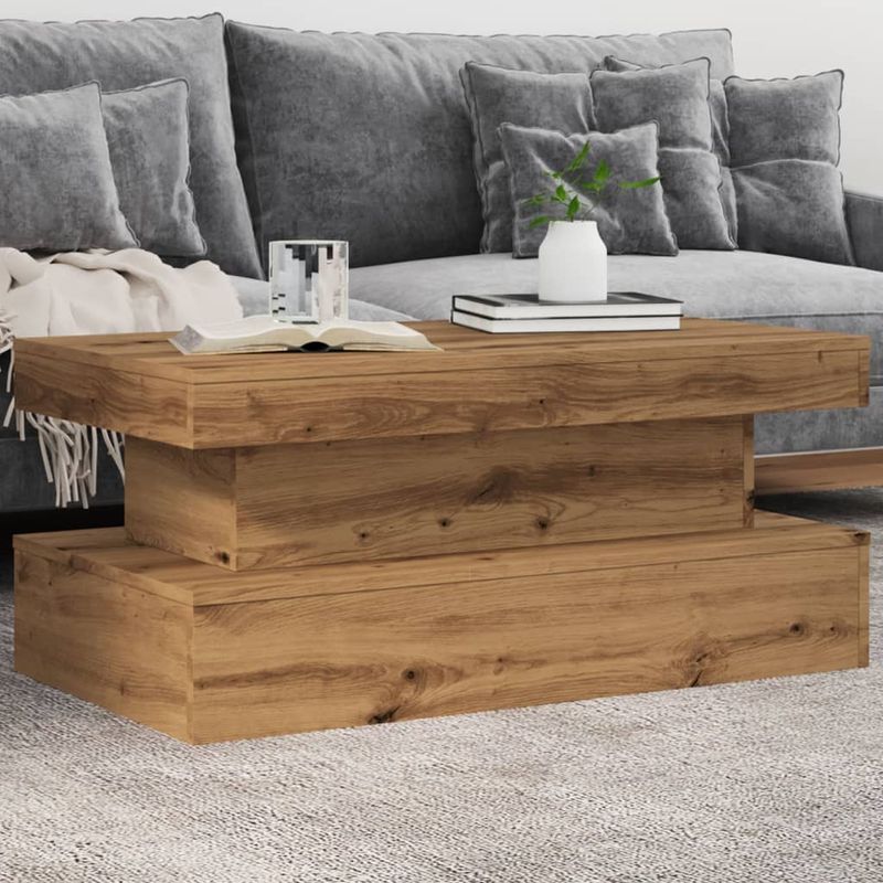 Casa si Gradina - Mobilier - Mese si birouri - Masute de cafea - Masuta de cafea cu lumini LED, stejar artizanal, 90x50x40 cm - Infinity.ro