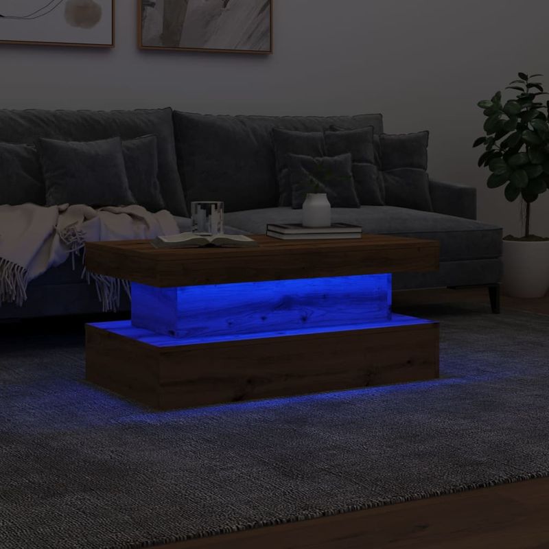 Casa si Gradina - Mobilier - Mese si birouri - Masute de cafea - Masuta de cafea cu lumini LED, stejar artizanal, 90x50x40 cm - Infinity.ro