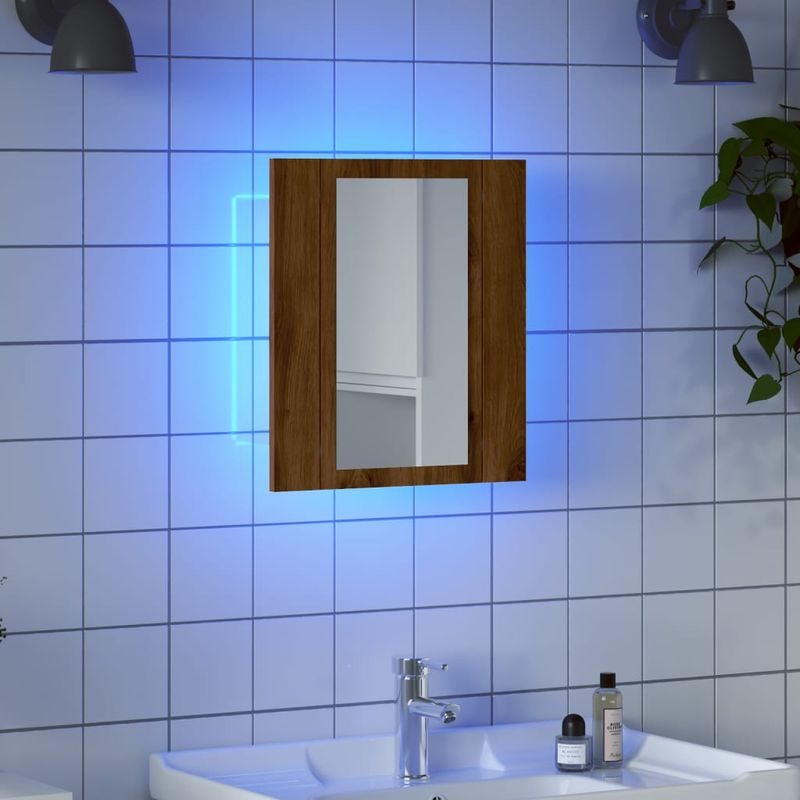 Casa si Gradina - Mobilier - Mobilier baie - Corpuri baie - Dulap cu oglinda de baie LED stejar artizanal 40x12x45 cm, lemn - Infinity.ro