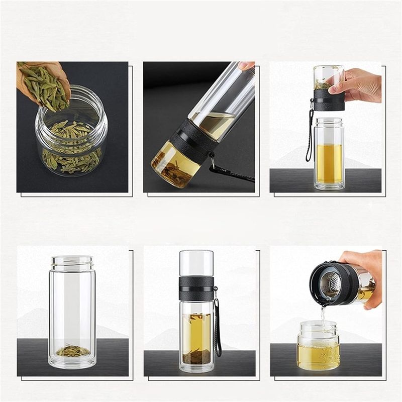 Casa si Gradina - Bucatarie si vesela - Accesorii bar - Termosuri si Cani termos - Sticla portabila termorezistenta pentru prepararea ceaiului, din INOX Alimentar, 450 ml, negru - Infinity.ro