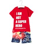 Fashion, accesorii si bijuterii - Copii - Imbracaminte copii - Treninguri si compleuri copii - Set de pantaloni scurti si tricou Eleven Paris, Rosu,Marime 14 ani  164 CM - Infinity.ro
