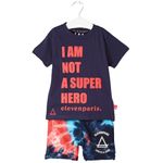 Fashion, accesorii si bijuterii - Copii - Imbracaminte copii - Treninguri si compleuri copii - Set de pantaloni scurti si tricou Eleven Paris, Albastru ,Marime 4 ani  104 CM - Infinity.ro
