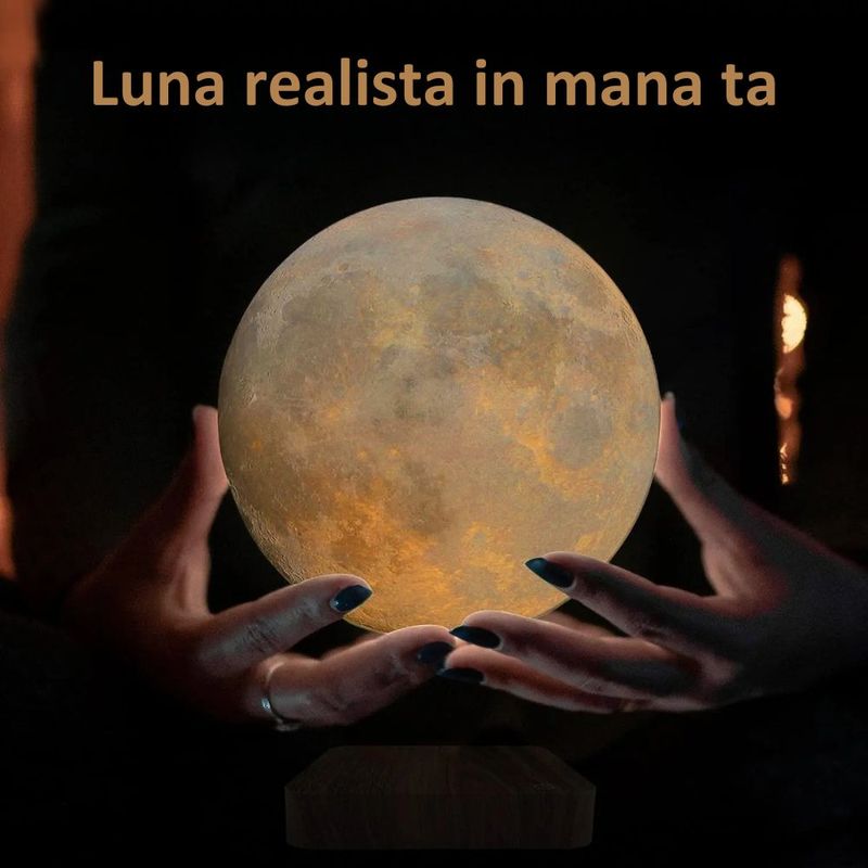 Casa si Gradina/Corpuri si surse de iluminat/Veioze si lampi/Veioze - Lampa LED Luna Cu Levitatie Magnetica, Putere 5W, 18 cm, Lumina reglabila in 3 tonuri, Alimentare AC, Comenzi tactile - Infinity.ro