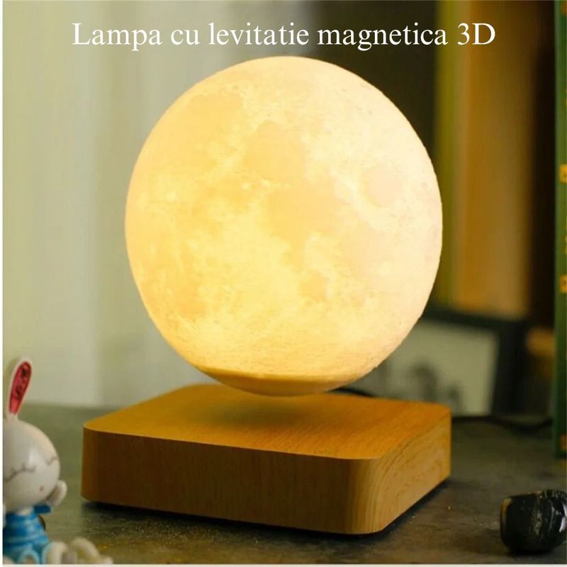 Casa si Gradina/Corpuri si surse de iluminat/Veioze si lampi/Veioze - Lampa LED Luna Cu Levitatie Magnetica, Putere 5W, 18 cm, Lumina reglabila in 3 tonuri, Alimentare AC, Comenzi tactile - Infinity.ro
