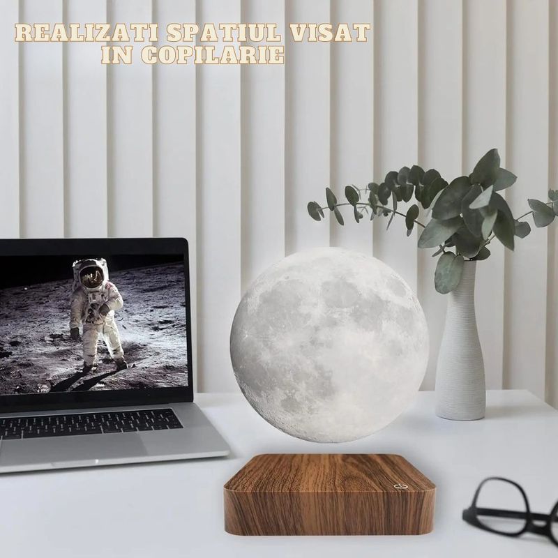 Casa si Gradina/Corpuri si surse de iluminat/Veioze si lampi/Veioze - Lampa LED Luna Cu Levitatie Magnetica, Putere 5W, 18 cm, Lumina reglabila in 3 tonuri, Alimentare AC, Comenzi tactile - Infinity.ro