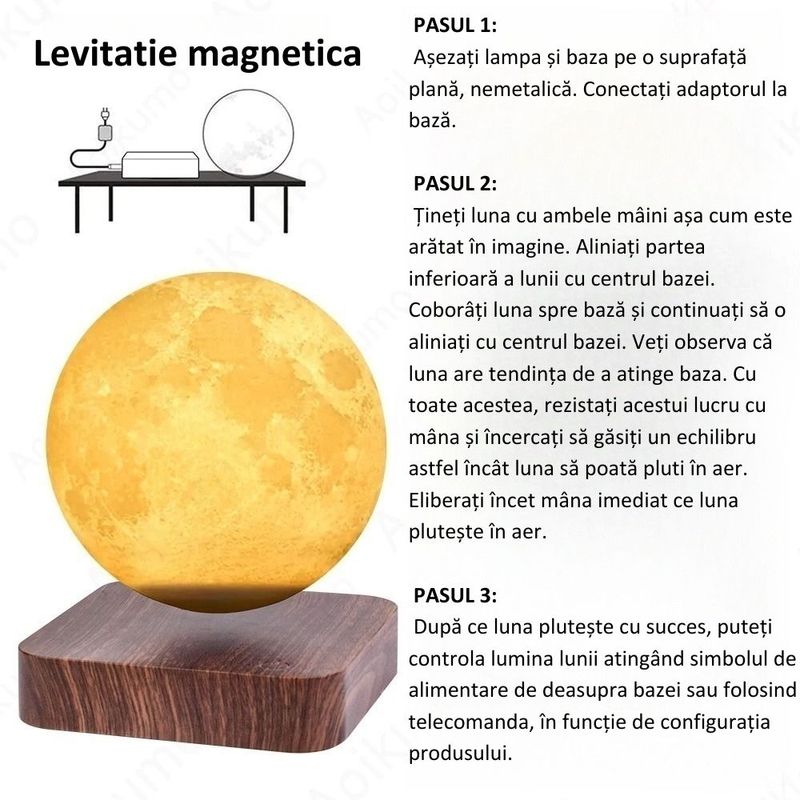 Casa si Gradina/Corpuri si surse de iluminat/Veioze si lampi/Veioze - Lampa LED Luna Cu Levitatie Magnetica, Putere 5W, 18 cm, Lumina reglabila in 3 tonuri, Alimentare AC, Comenzi tactile - Infinity.ro