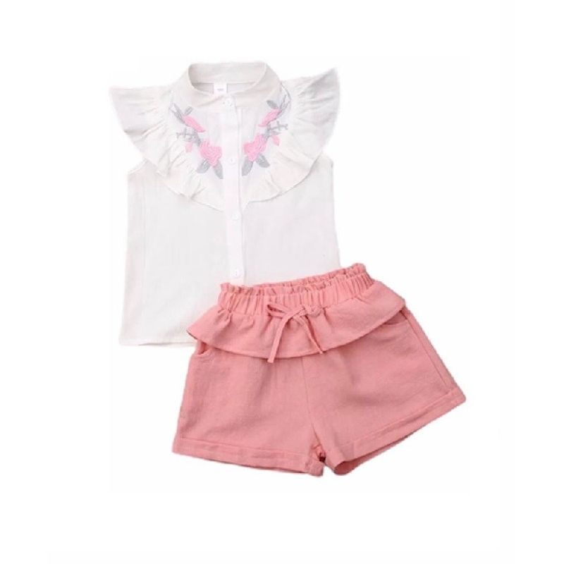 Fashion, accesorii si bijuterii - Copii - Imbracaminte copii - Treninguri si compleuri copii - Set camasuta si pantaloni cu broderie Drool , roz, marime 120 - Infinity.ro