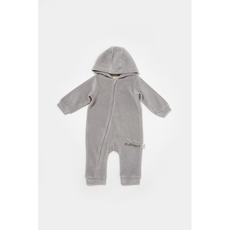 Fashion, accesorii si bijuterii - Copii - Imbracaminte copii - Salopete copii - Salopeta Elefant cu maneca lunga si gluga din 80%bumbac organic si 20% poliester - Gri, BabyCosy (Marime: 18-24 Luni) - Infinity.ro