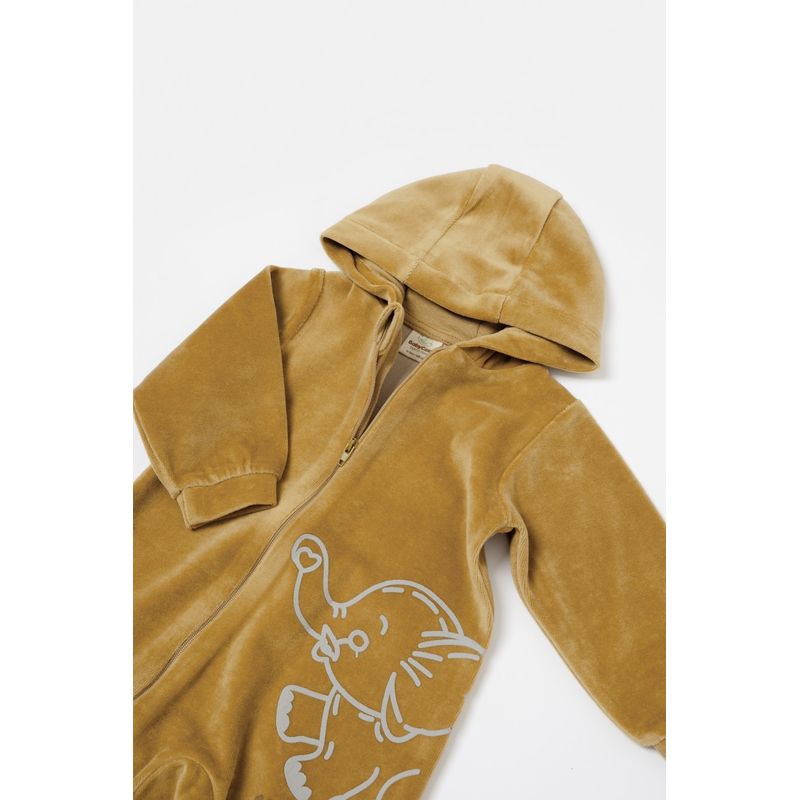 Fashion, accesorii si bijuterii - Copii - Imbracaminte copii - Salopete copii - Salopeta Elefant cu maneca lunga si gluga din 80%bumbac organic si 20% poliester - Mustar, BabyCosy (Marime: 18-24 Luni) - Infinity.ro