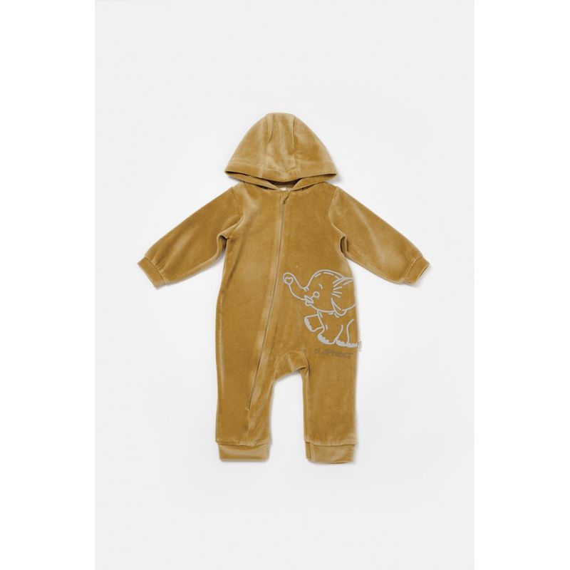 Fashion, accesorii si bijuterii - Copii - Imbracaminte copii - Salopete copii - Salopeta Elefant cu maneca lunga si gluga din 80%bumbac organic si 20% poliester - Mustar, BabyCosy (Marime: 18-24 Luni) - Infinity.ro