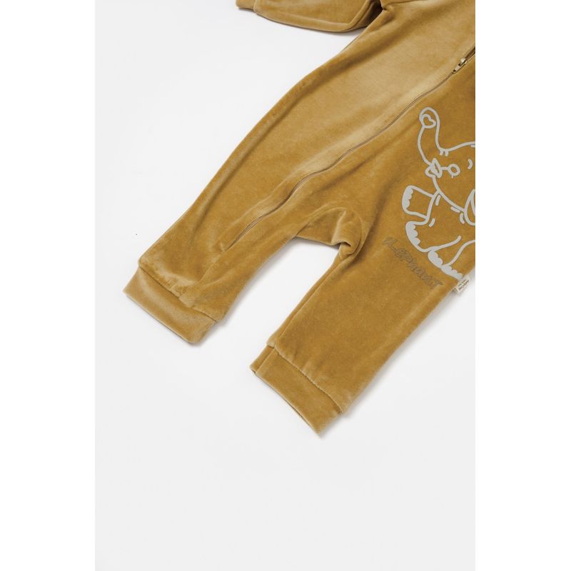 Fashion, accesorii si bijuterii - Copii - Imbracaminte copii - Salopete copii - Salopeta Elefant cu maneca lunga si gluga din 80%bumbac organic si 20% poliester - Mustar, BabyCosy (Marime: 18-24 Luni) - Infinity.ro