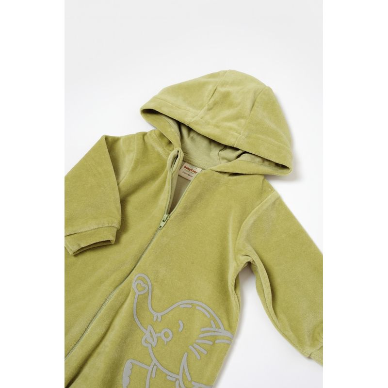Fashion, accesorii si bijuterii - Copii - Imbracaminte copii - Salopete copii - Salopeta Elefant cu maneca lunga si gluga din 80%bumbac organic si 20% poliester - Verde, BabyCosy (Marime: 18-24 Luni) - Infinity.ro