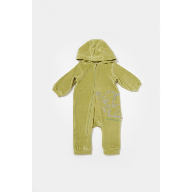 Fashion, accesorii si bijuterii - Copii - Imbracaminte copii - Salopete copii - Salopeta Elefant cu maneca lunga si gluga din 80%bumbac organic si 20% poliester - Verde, BabyCosy (Marime: 18-24 Luni) - Infinity.ro