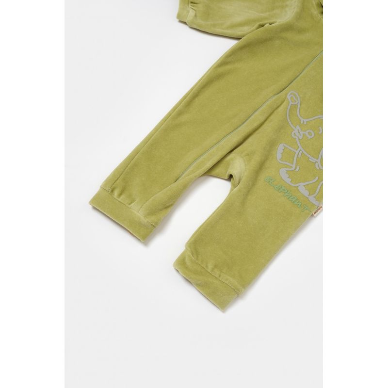 Fashion, accesorii si bijuterii - Copii - Imbracaminte copii - Salopete copii - Salopeta Elefant cu maneca lunga si gluga din 80%bumbac organic si 20% poliester - Verde, BabyCosy (Marime: 18-24 Luni) - Infinity.ro