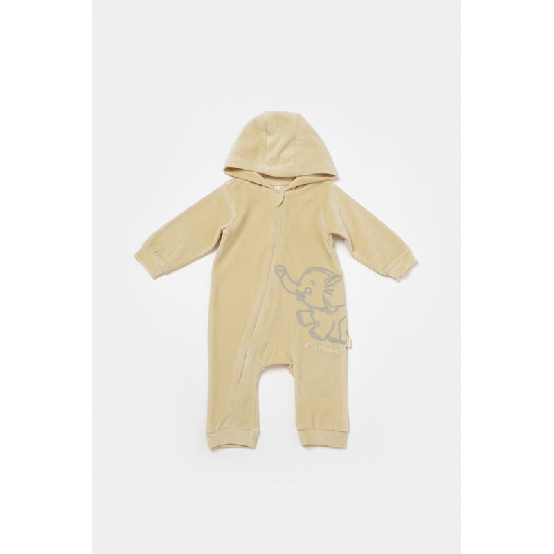 Fashion, accesorii si bijuterii - Copii - Imbracaminte copii - Salopete copii - Salopeta Elefant cu maneca lunga si gluga din 80%bumbac organic si 20% poliester - Stone, BabyCosy (Marime: 12-18 Luni) - Infinity.ro