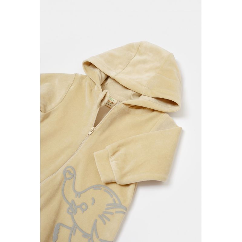 Fashion, accesorii si bijuterii - Copii - Imbracaminte copii - Salopete copii - Salopeta Elefant cu maneca lunga si gluga din 80%bumbac organic si 20% poliester - Stone, BabyCosy (Marime: 12-18 Luni) - Infinity.ro