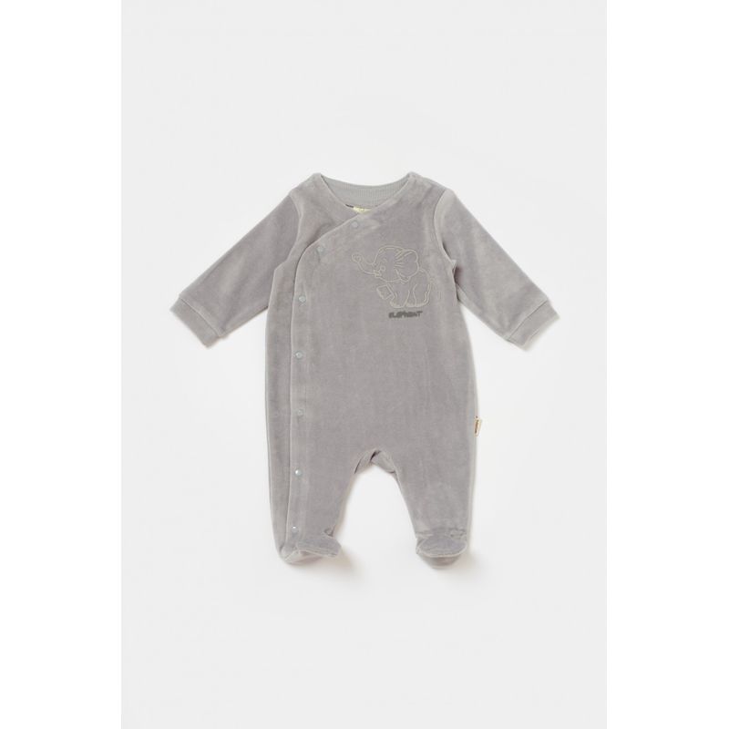 Fashion, accesorii si bijuterii - Copii - Imbracaminte copii - Salopete copii - Salopeta Elefant cu maneca lunga si botosei din 80%bumbac organic si 20% poliester - Gri, BabyCosy (Marime: 3-6 Luni) - Infinity.ro