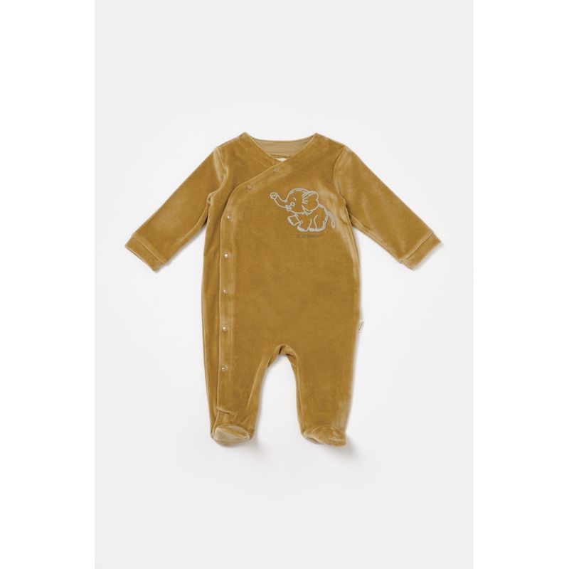 Fashion, accesorii si bijuterii - Copii - Imbracaminte copii - Salopete copii - Salopeta Elefant cu maneca lunga si botosei din 80%bumbac organic si 20% poliester - Mustar, BabyCosy (Marime: 3-6 Luni) - Infinity.ro