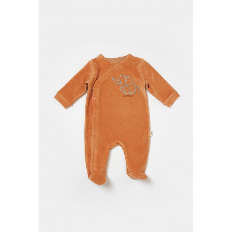 Fashion, accesorii si bijuterii - Copii - Imbracaminte copii - Salopete copii - Salopeta Elefant cu maneca lunga si botosei din 80%bumbac organic si 20% poliester - Caramiziu, BabyCosy (Marime: 3-6 Luni) - Infinity.ro