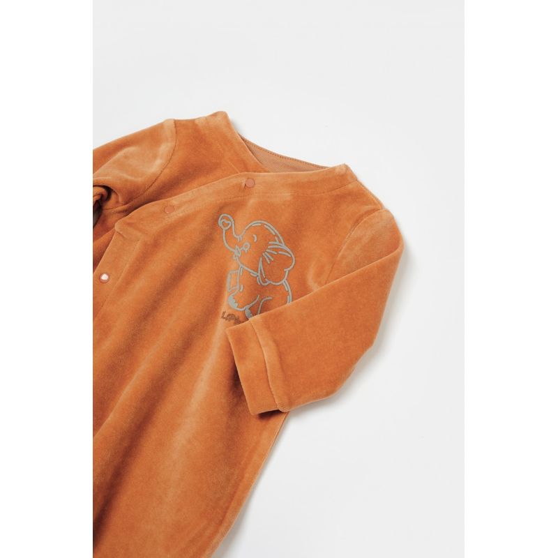 Fashion, accesorii si bijuterii - Copii - Imbracaminte copii - Salopete copii - Salopeta Elefant cu maneca lunga si botosei din 80%bumbac organic si 20% poliester - Caramiziu, BabyCosy (Marime: 3-6 Luni) - Infinity.ro