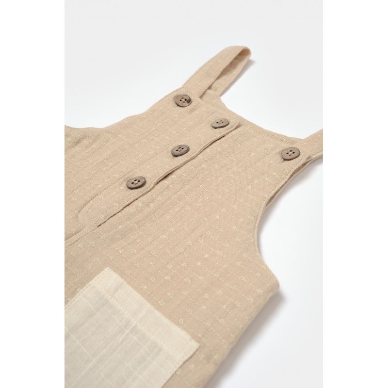 Fashion, accesorii si bijuterii - Copii - Imbracaminte copii - Salopete copii - Salopeta cu bretele si buzunar, 100% bumbac - Apricot, BabyCosy (Marime: 9-12 luni) - Infinity.ro