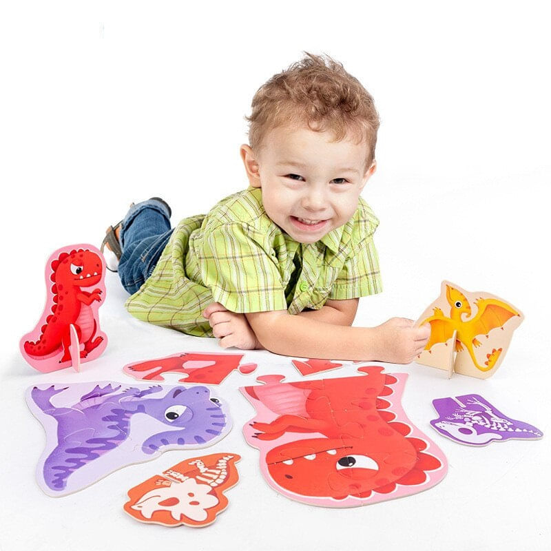 Jucarii, Copii si Bebe - Jucarii si jocuri - Jocuri si puzzle - Puzzle - Puzzle cu Piese Mari, 2 Fete, Carton, 7 in 1, Dinozauri - Infinity.ro