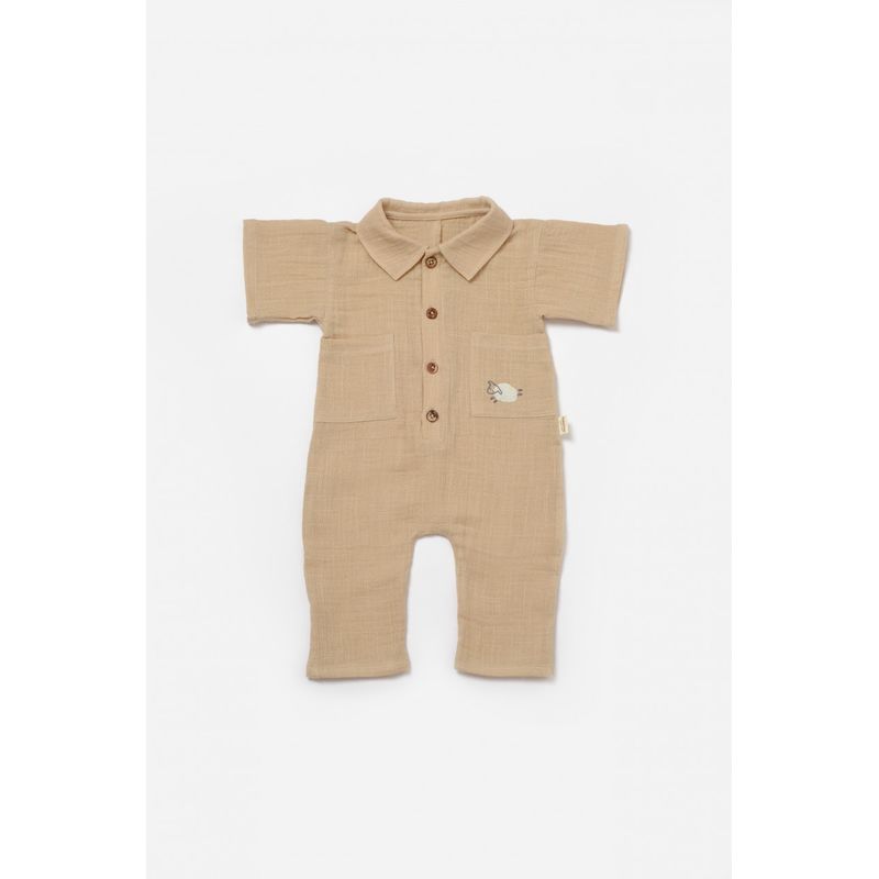 Fashion, accesorii si bijuterii - Copii - Imbracaminte copii - Salopete copii - Salopeta cu maneca scurta si nasturei Sheep, 100% bumbac - Apricot, BabyCosy (Marime: 6-9 luni) - Infinity.ro