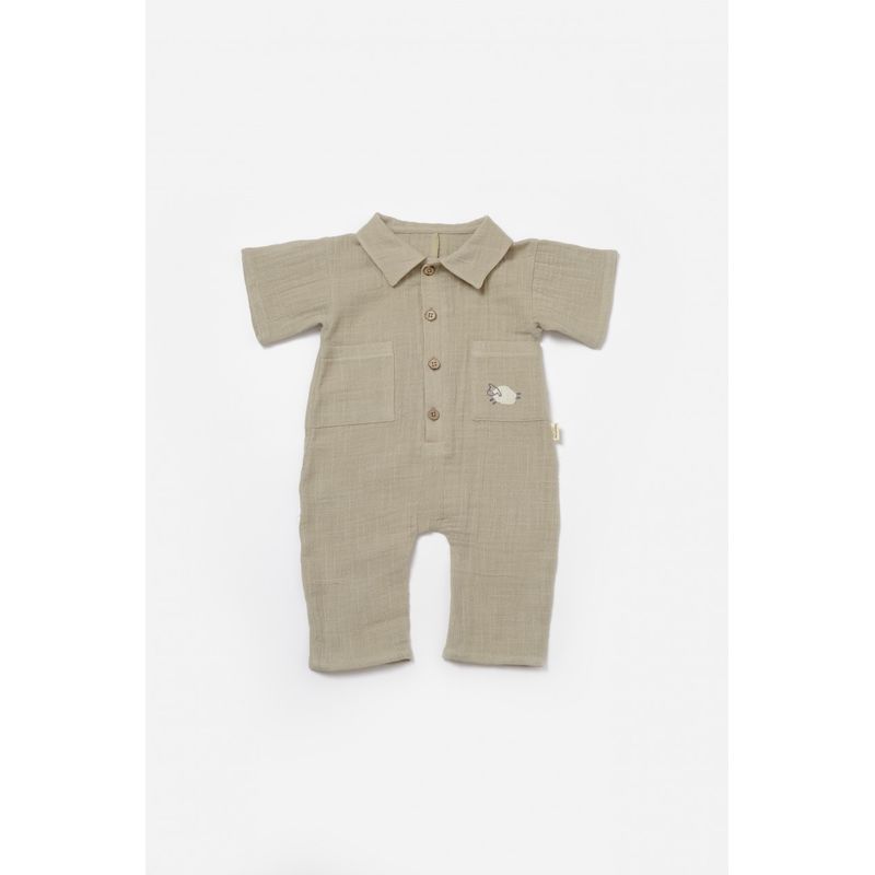 Fashion, accesorii si bijuterii - Copii - Imbracaminte copii - Salopete copii - Salopeta cu maneca scurta si nasturei Sheep, 100% bumbac - Verde, BabyCosy (Marime: 12-18 Luni) - Infinity.ro