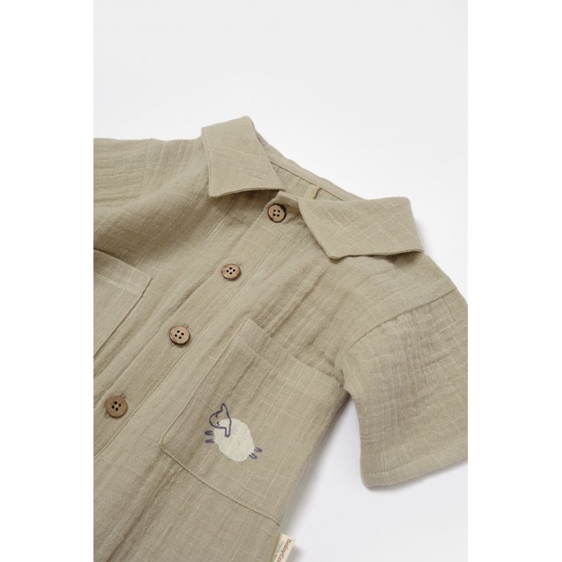 Fashion, accesorii si bijuterii - Copii - Imbracaminte copii - Salopete copii - Salopeta cu maneca scurta si nasturei Sheep, 100% bumbac - Verde, BabyCosy (Marime: 12-18 Luni) - Infinity.ro