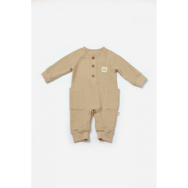 Fashion, accesorii si bijuterii - Copii - Imbracaminte copii - Salopete copii - Salopeta cu nasturei, Winter muselin, 100% bumbac - Apricot, BabyCosy (Marime: 18-24 Luni) - Infinity.ro