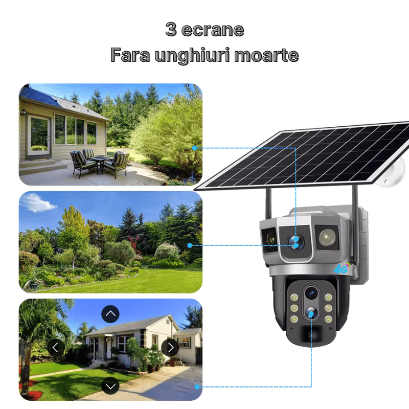 Casa si Gradina - Electrice - Smart Home - Camere de supraveghere - Camera de supraveghere cu panou solar MaGeCa, 4G, Cartela SIM, 4MP Full HD, Zoom 10X, 3 zone supravegheate simultan, Gri - Infinity.ro